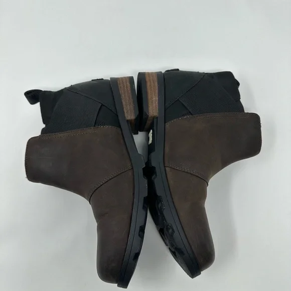 Sorel Womens Size 7 .5 Emelie Chelsea Boots Quarry Black Leather Waterproof Shoe - Picture 4 of 12